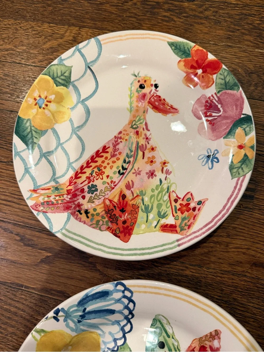 Pier 1 Imports Ironstone Hello Spring Multicolor Rabbit & Duck 9” Salad Plates